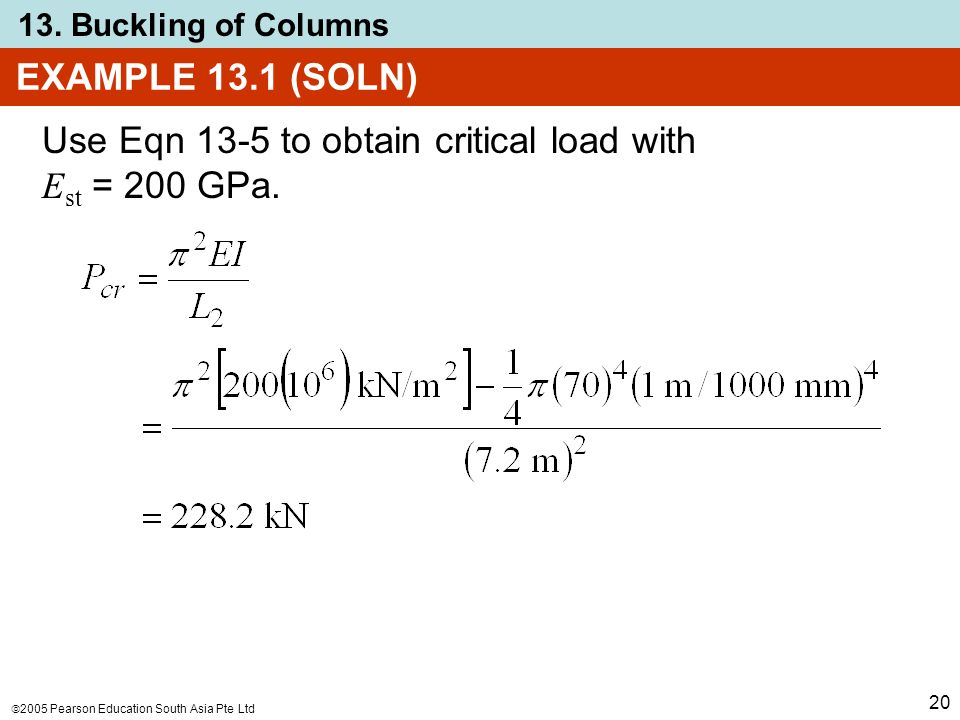 EXAMPLE 13.1 (SOLN) Use Eqn 13-5 to obtain critical load with Est = 200 GPa.