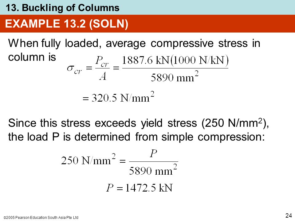 EXAMPLE 13.2 (SOLN) When fully loaded, average compressive stress in column is.