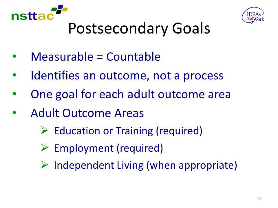Postsecondary Goals Measurable = Countable