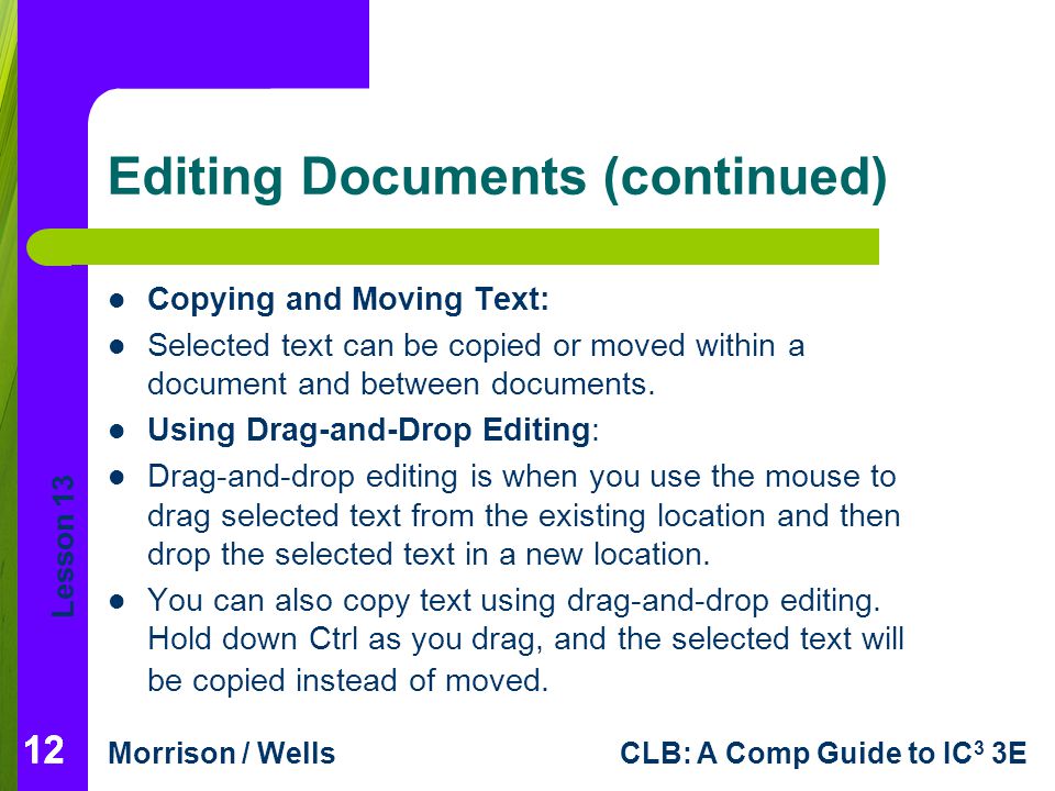 Editing Documents (continued)