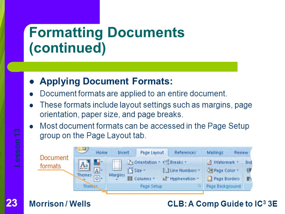 Formatting Documents (continued)