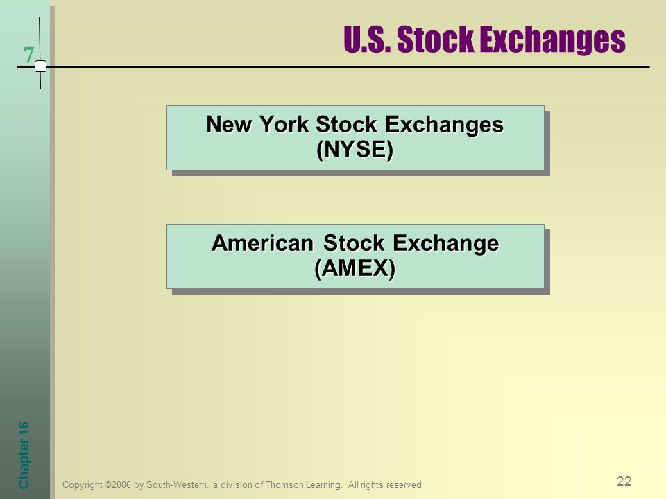 American Stock Exchange (AMEX) New York Stock Exchanges (NYSE)