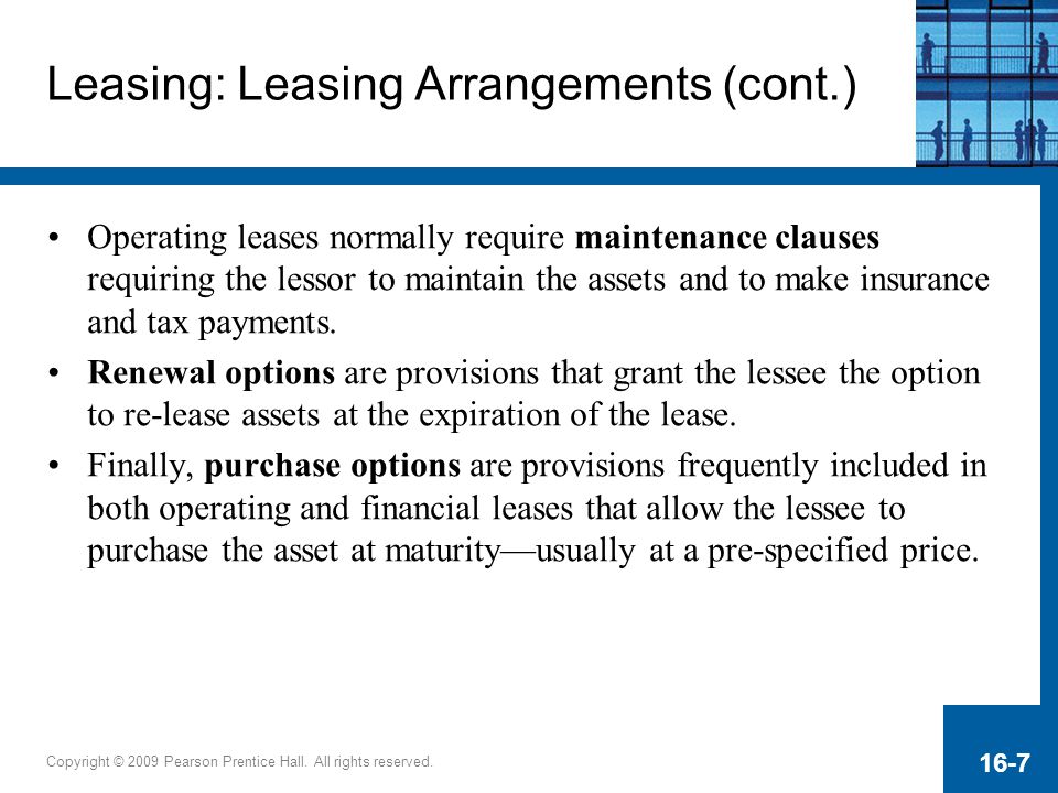 Leasing: Leasing Arrangements (cont.)