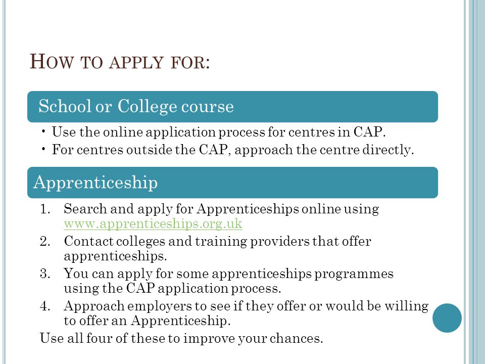 How to apply for: School or College course Apprenticeship