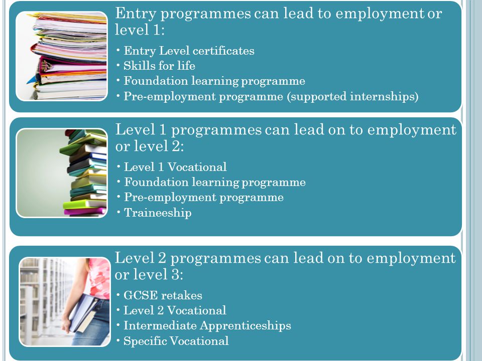 Entry programmes can lead to employment or level 1: