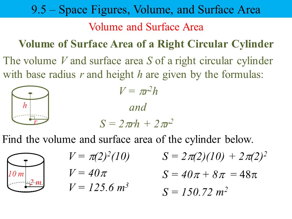 Volume of Surface Area of a Right Circular Cylinder