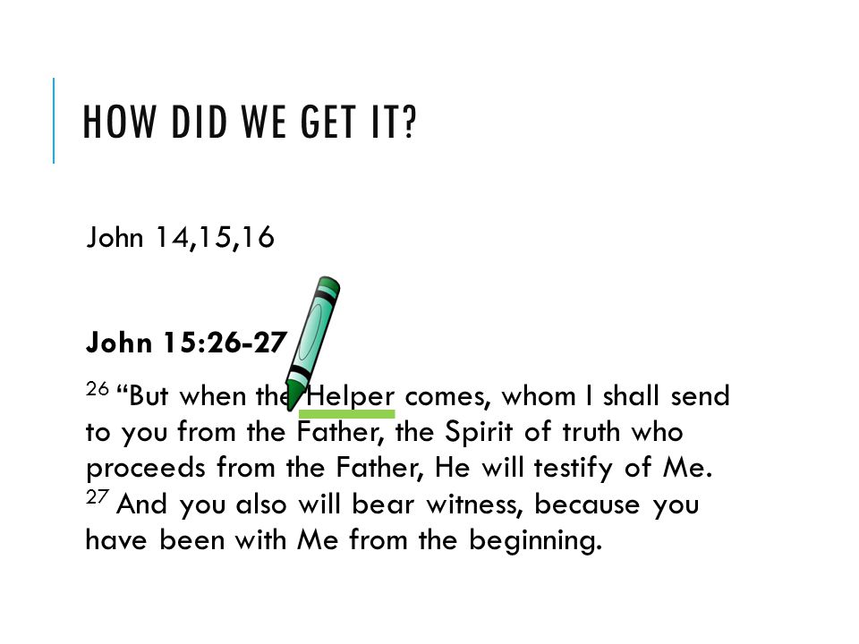 How did we get it John 14,15,16 John 15:26-27