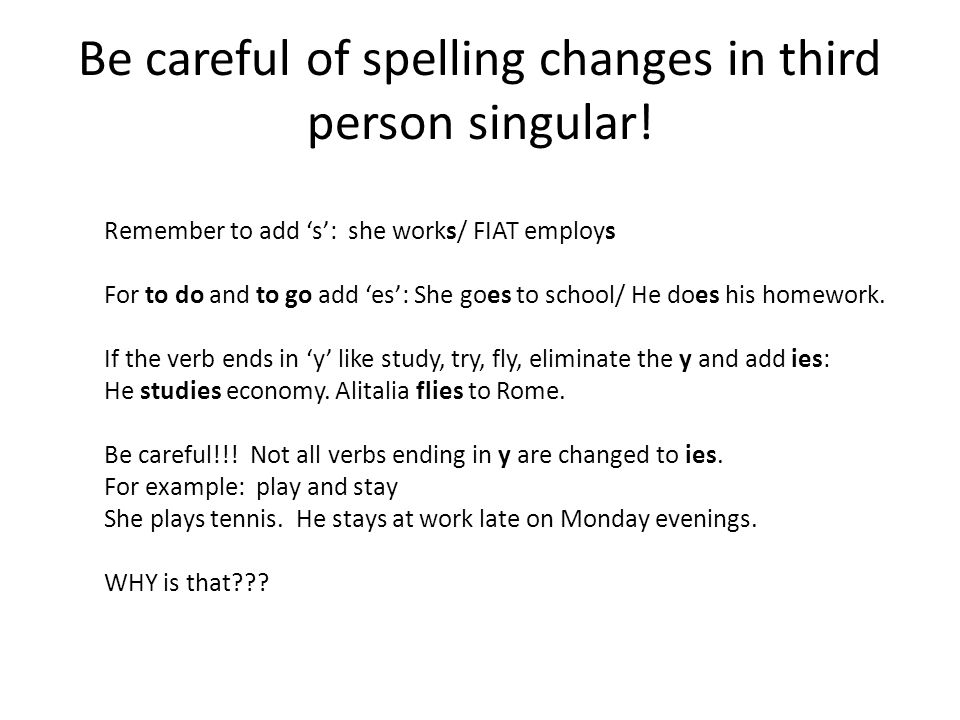 Be careful of spelling changes in third person singular!