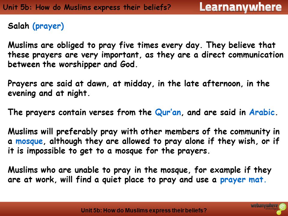 Unit 5b: How do Muslims express their beliefs