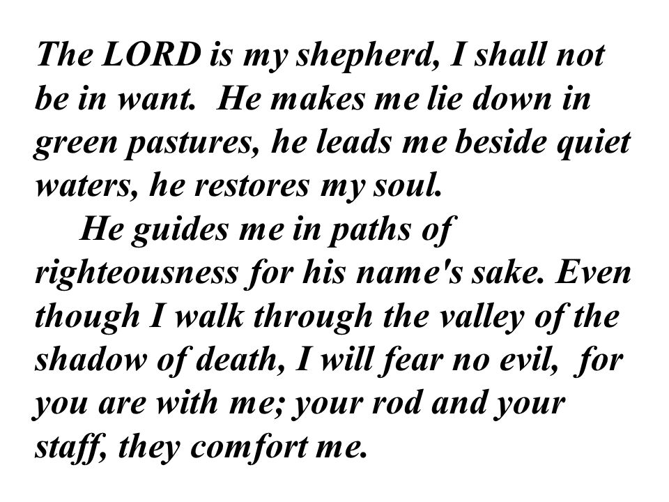 The LORD is my shepherd, I shall not be in want
