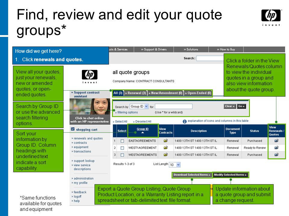 Find, review and edit your quote groups*