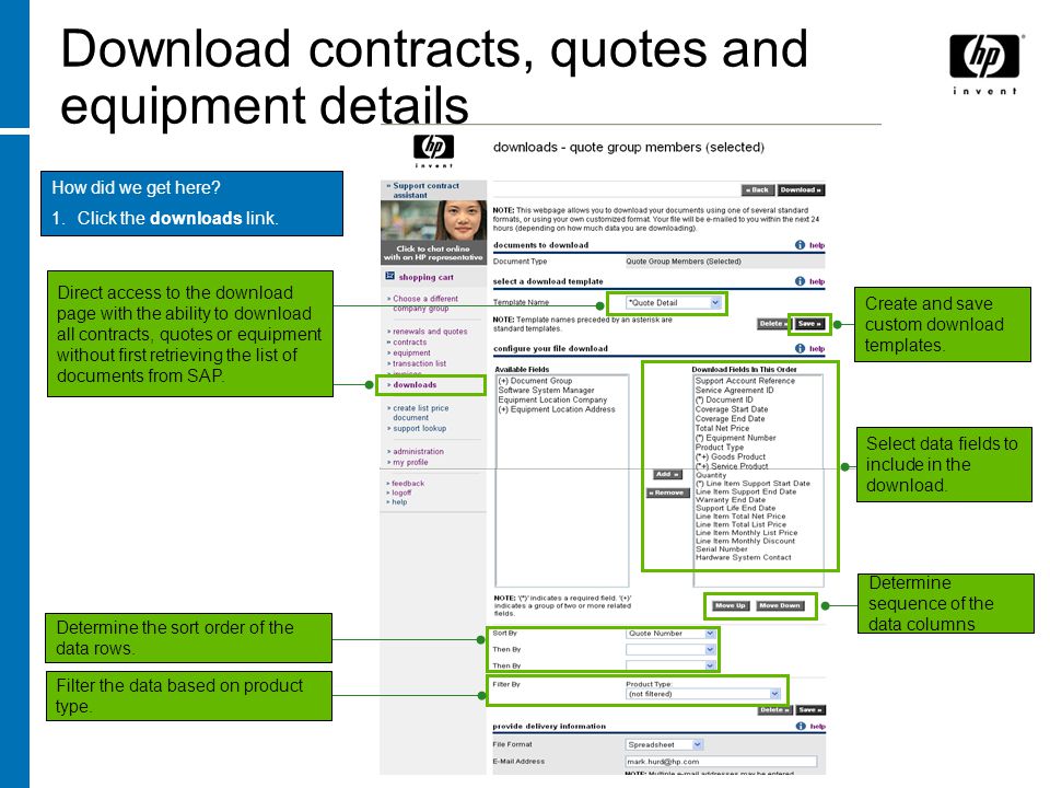 Download contracts, quotes and equipment details