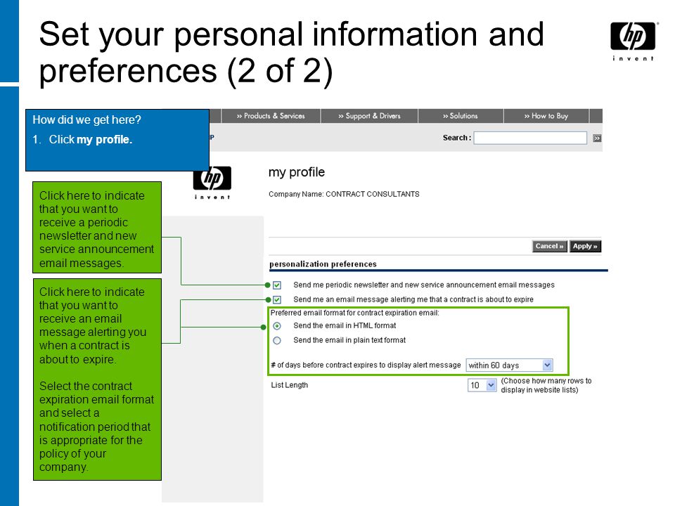 Set your personal information and preferences (2 of 2)