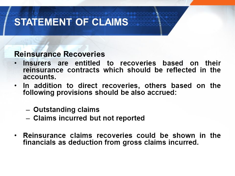 STATEMENT OF CLAIMS Reinsurance Recoveries