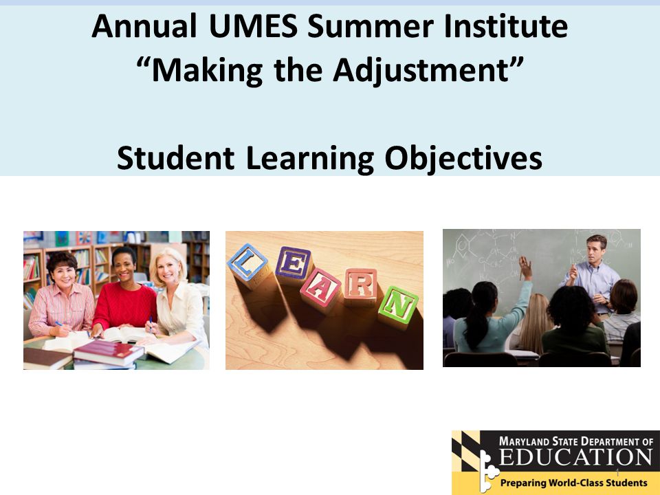 Annual UMES Summer Institute Making the Adjustment Student Learning Objectives