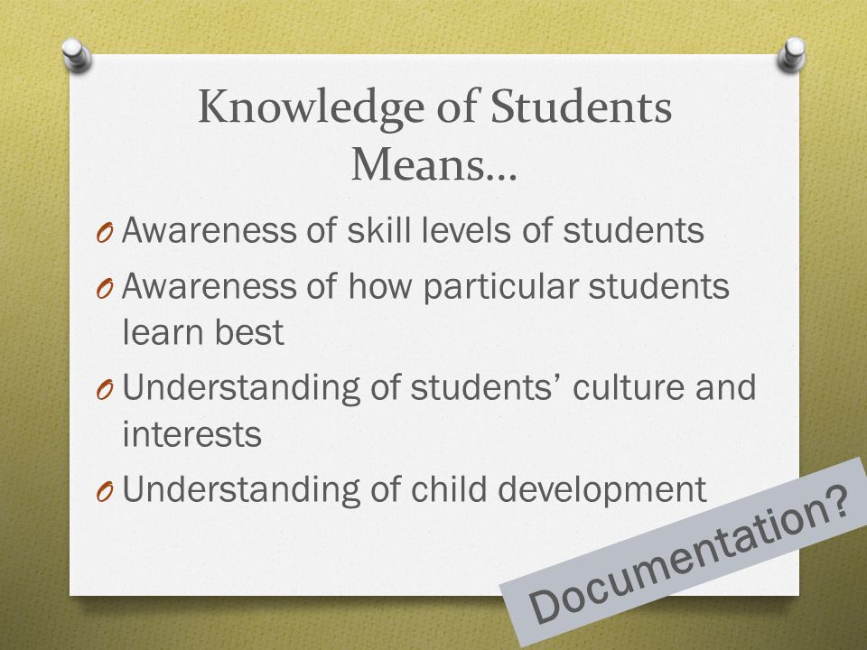 Knowledge of Students Means…