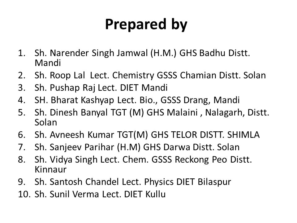 Prepared by Sh. Narender Singh Jamwal (H.M.) GHS Badhu Distt. Mandi