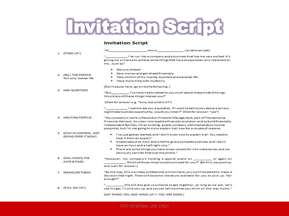 Invitation Script FOR INTERNAL USE ONLY