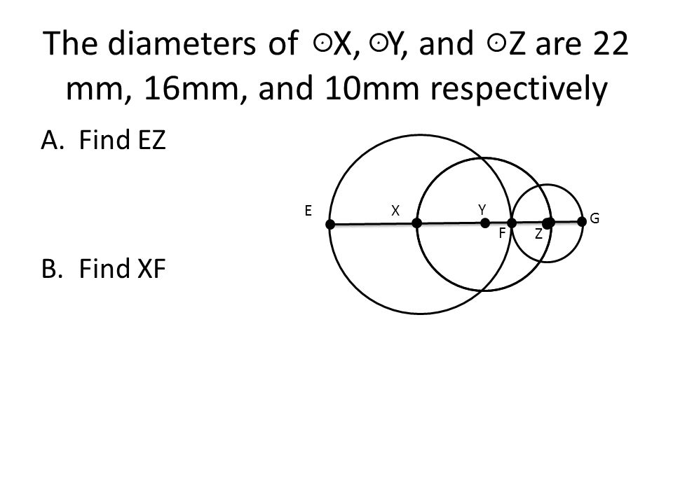 The diameters of X, Y, and Z are 22 mm, 16mm, and 10mm respectively