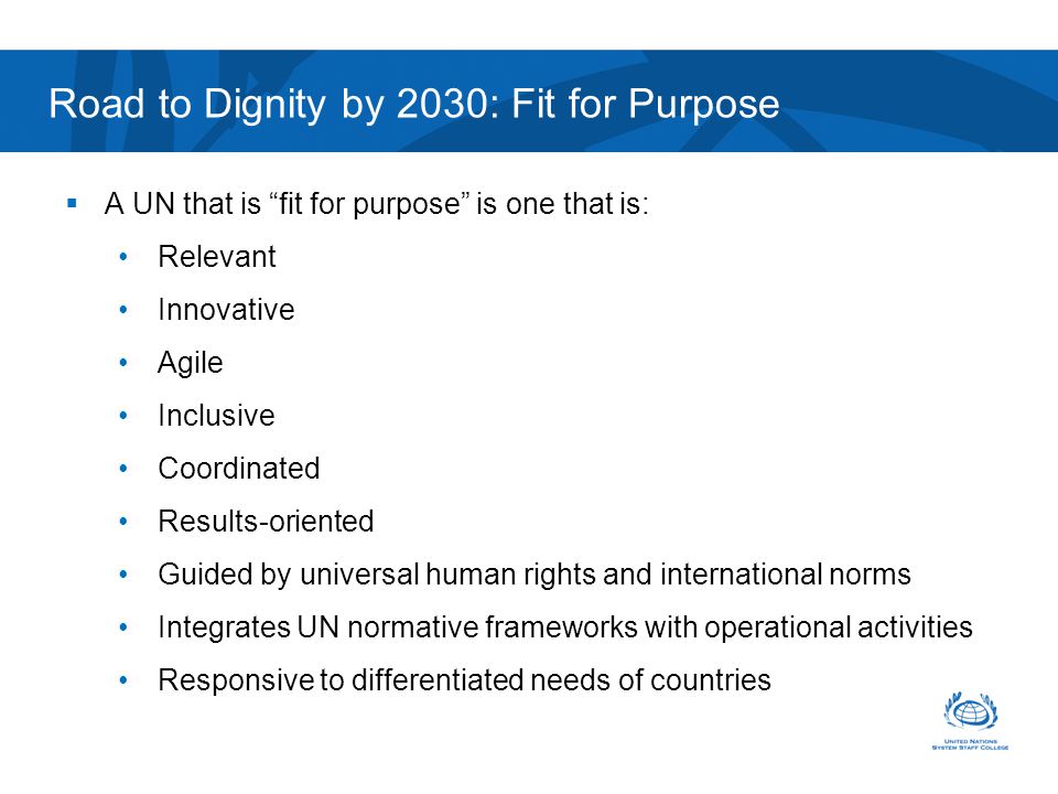 Road to Dignity by 2030: Fit for Purpose