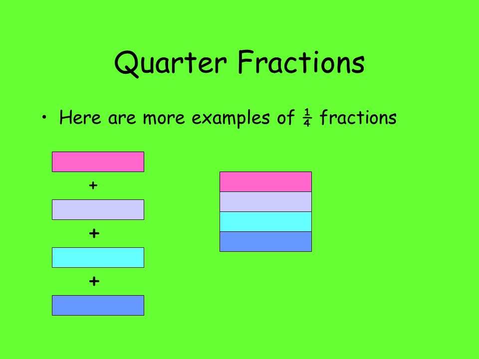 Quarter Fractions Here are more examples of ¼ fractions + + +