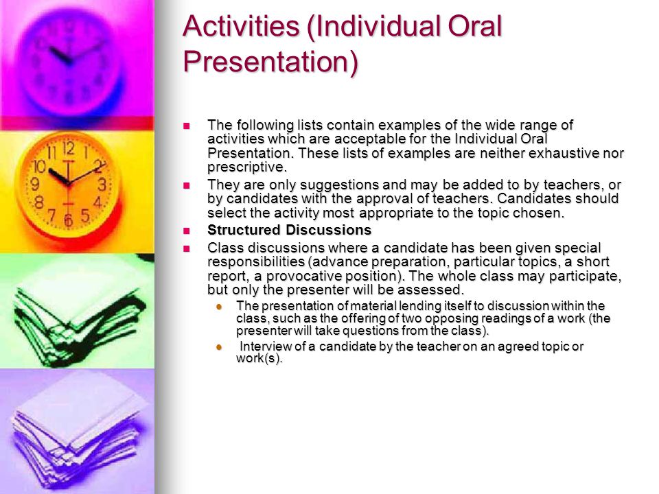 Activities (Individual Oral Presentation)