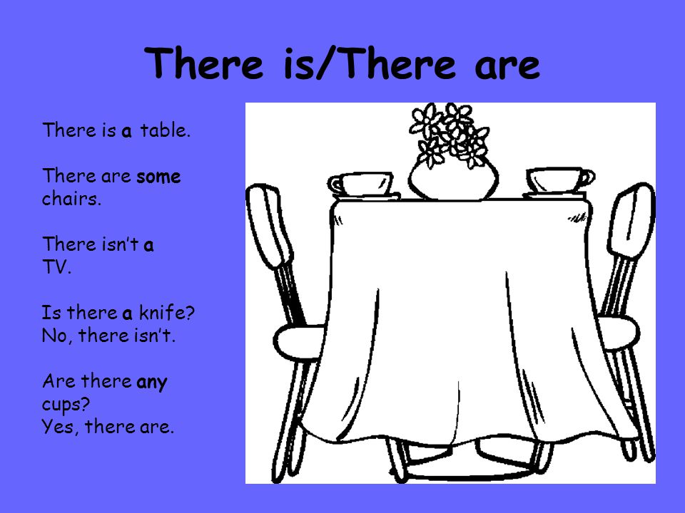 There is/There are There is a table. There are some chairs.