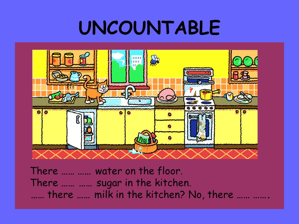 UNCOUNTABLE There …… …… water on the floor.