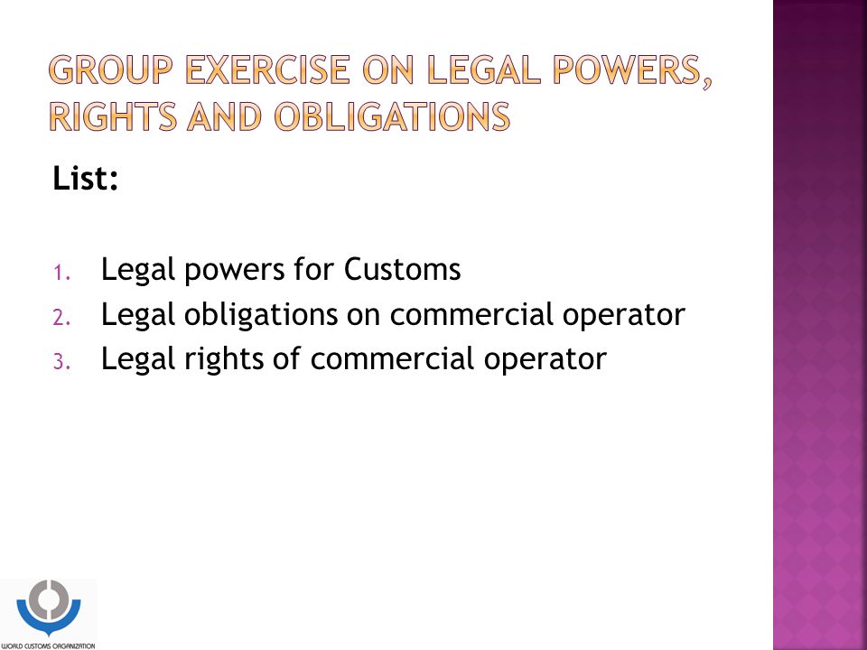 GROUP EXERCISE ON LEGAL POWERS, RIGHTS AND OBLIGATIONS