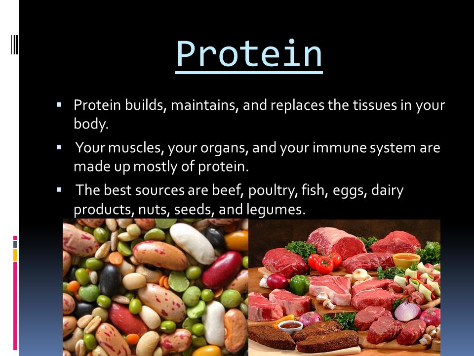Protein Protein builds, maintains, and replaces the tissues in your body.