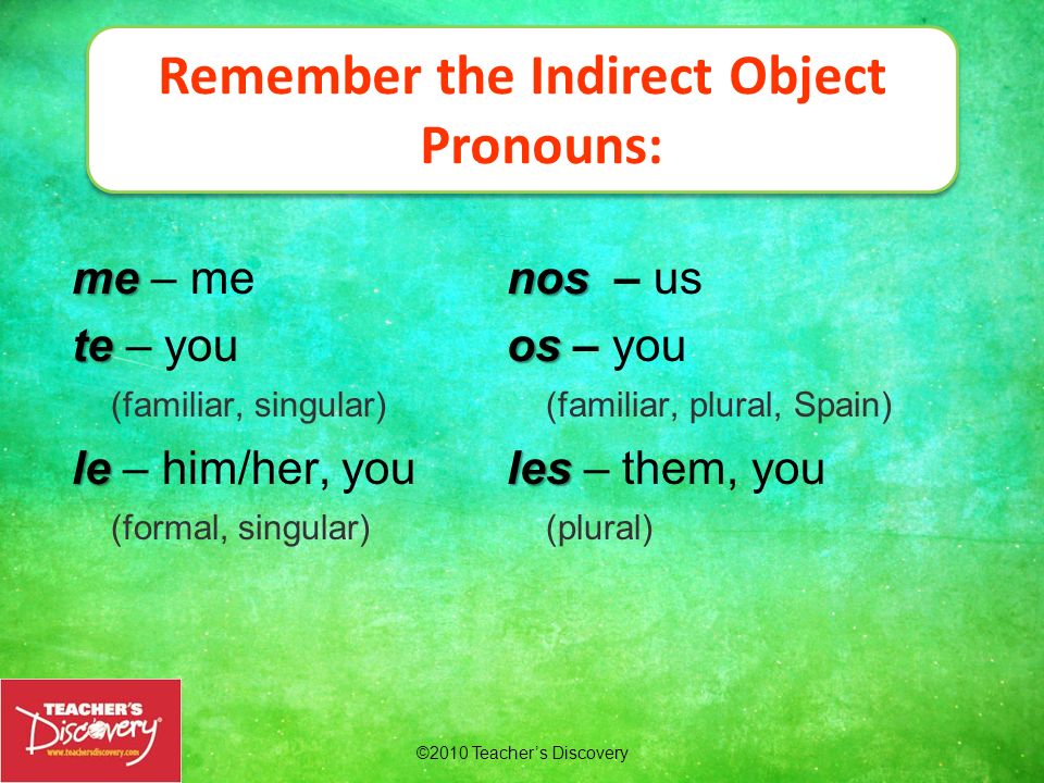 Remember the Indirect Object Pronouns: