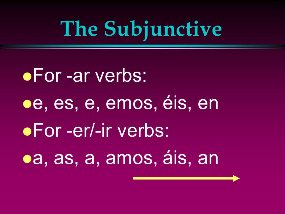 The Subjunctive For -ar verbs: e, es, e, emos, éis, en
