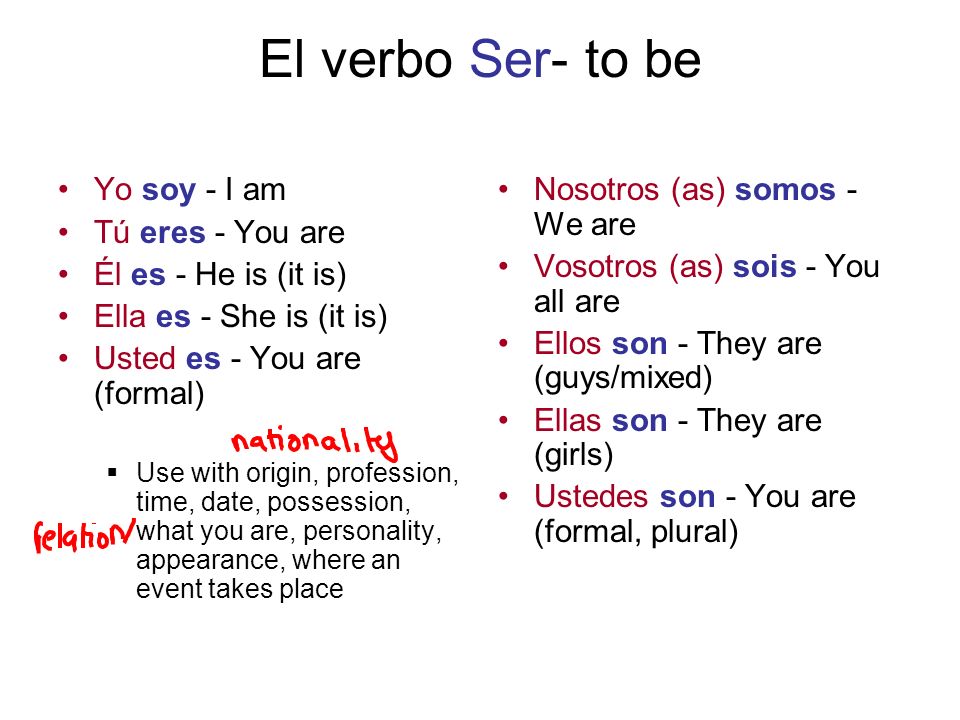 El verbo Ser- to be Yo soy - I am Tú eres - You are