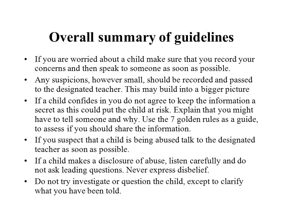Overall summary of guidelines