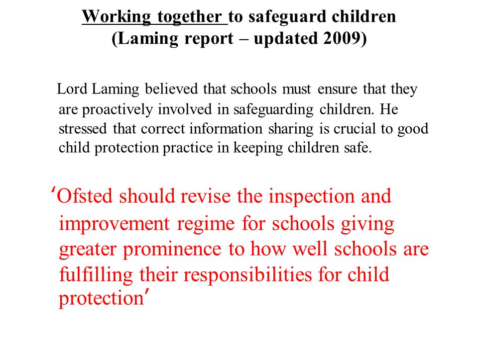 Working together to safeguard children (Laming report – updated 2009)
