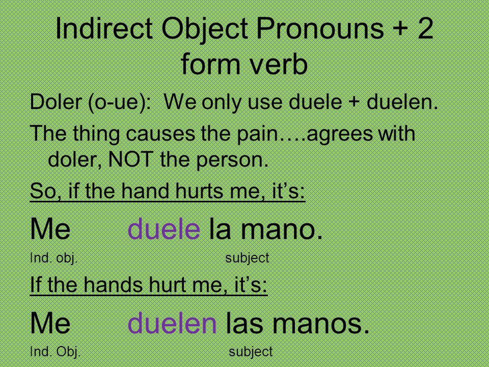 Indirect Object Pronouns + 2 form verb