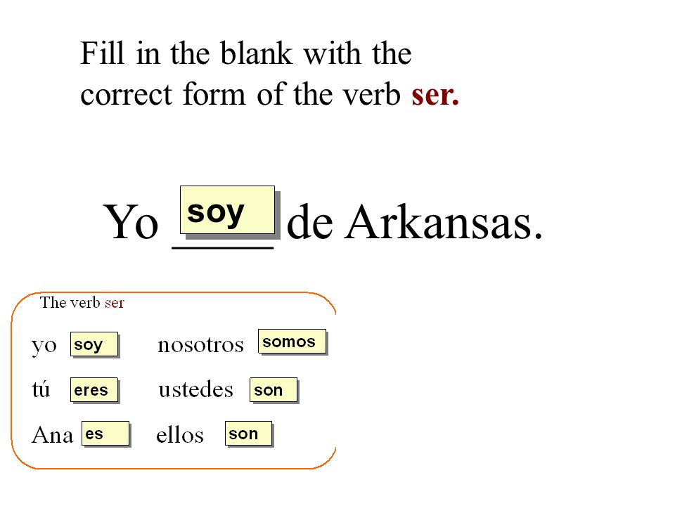 Fill in the blank with the correct form of the verb ser.