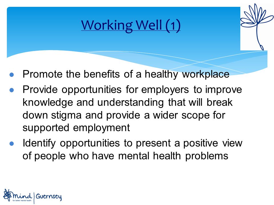 Working Well (1) Promote the benefits of a healthy workplace