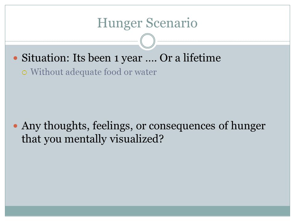 Hunger Scenario Situation: Its been 1 year …. Or a lifetime