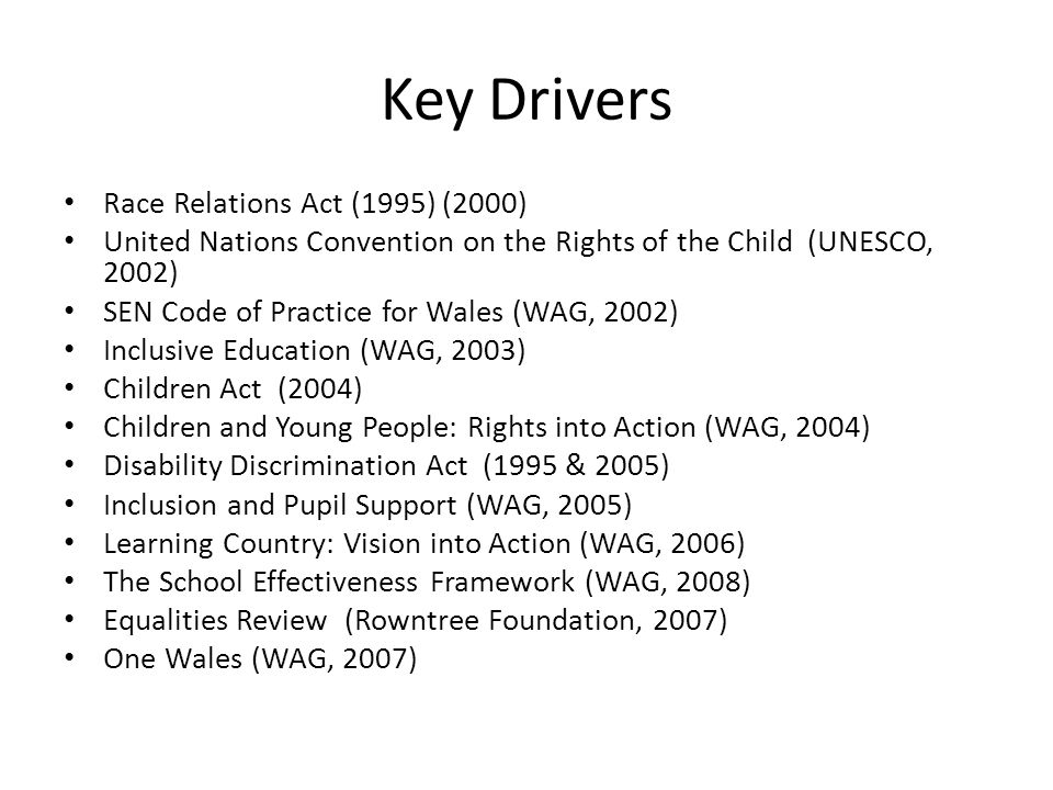 Key Drivers Race Relations Act (1995) (2000)