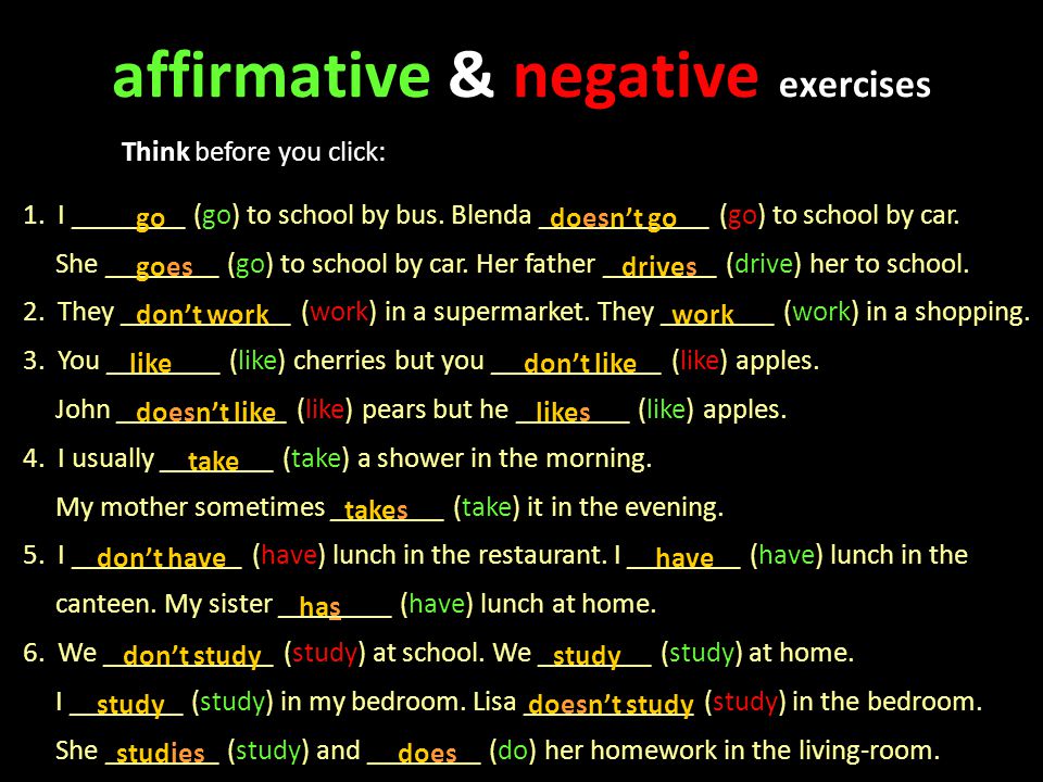 affirmative & negative exercises