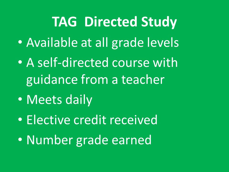 TAG Directed Study Available at all grade levels