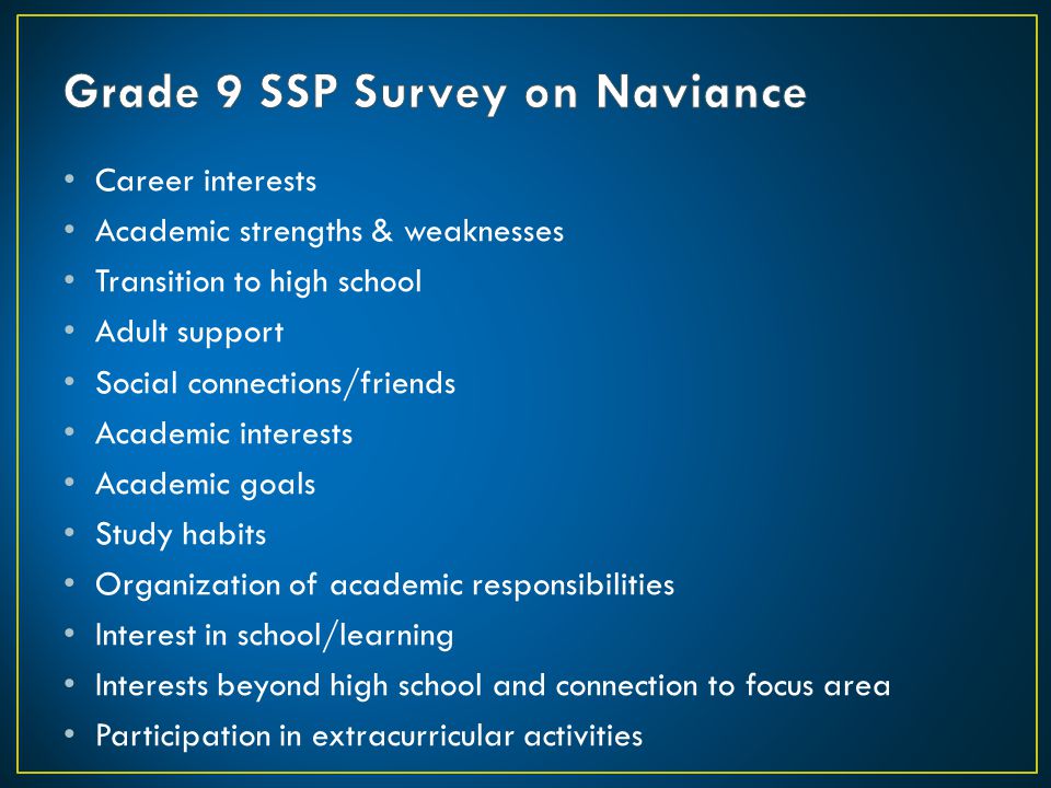 Grade 9 SSP Survey on Naviance