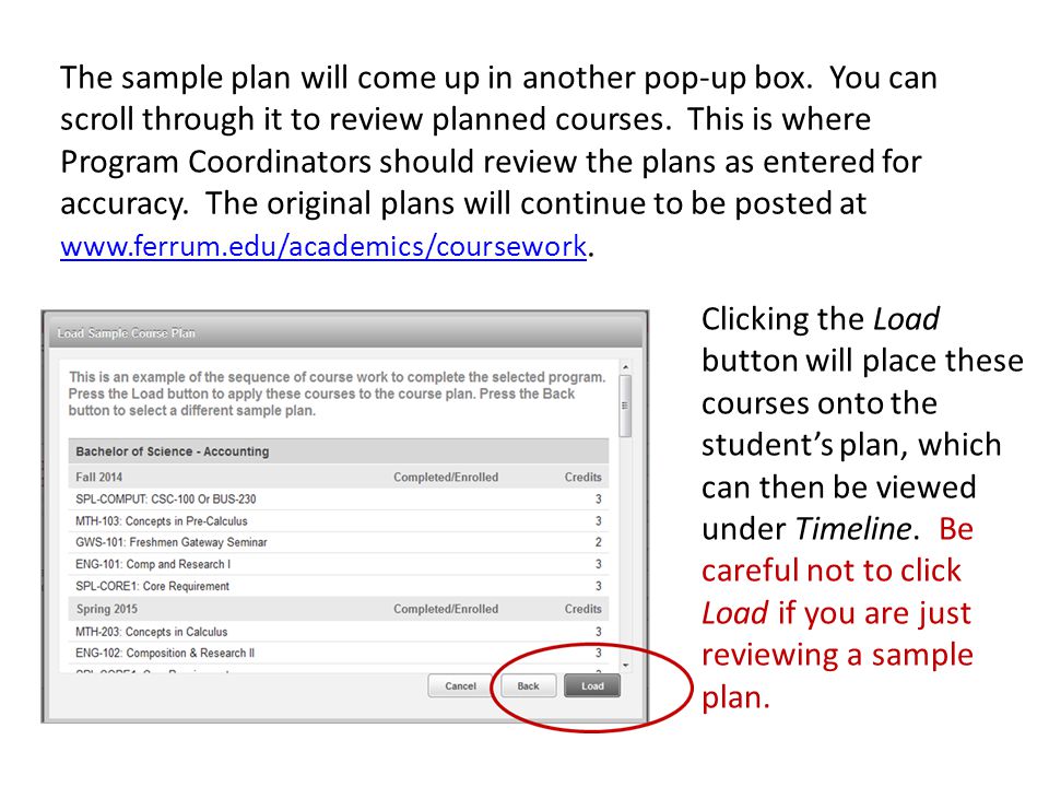 The sample plan will come up in another pop-up box