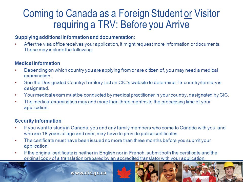 Coming to Canada as a Foreign Student or Visitor requiring a TRV: Before you Arrive