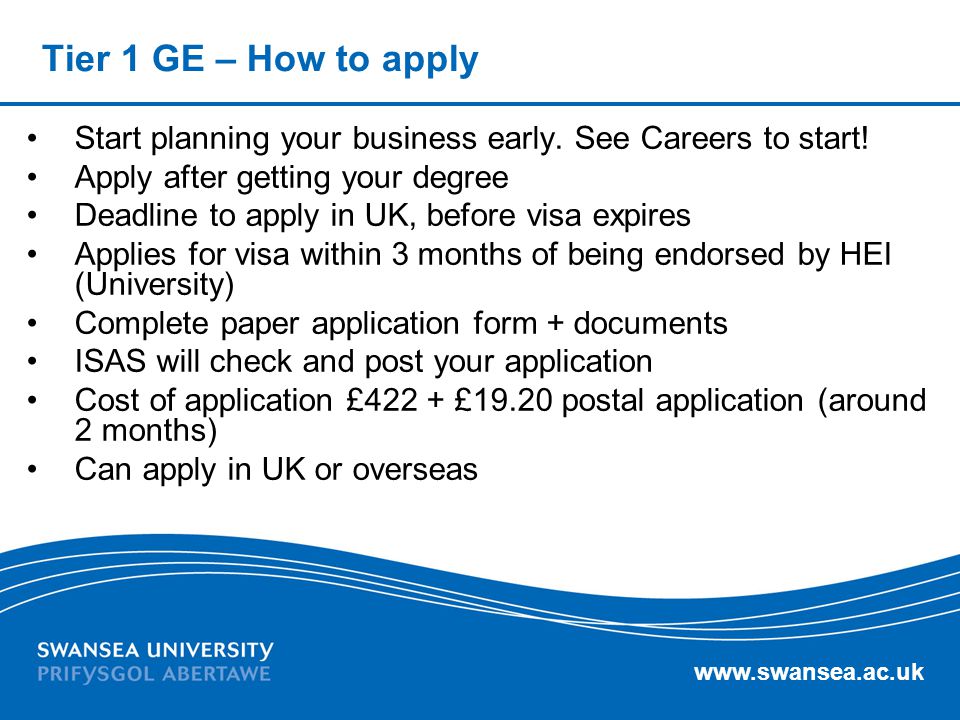 Tier 1 GE – How to apply Start planning your business early. See Careers to start! Apply after getting your degree.
