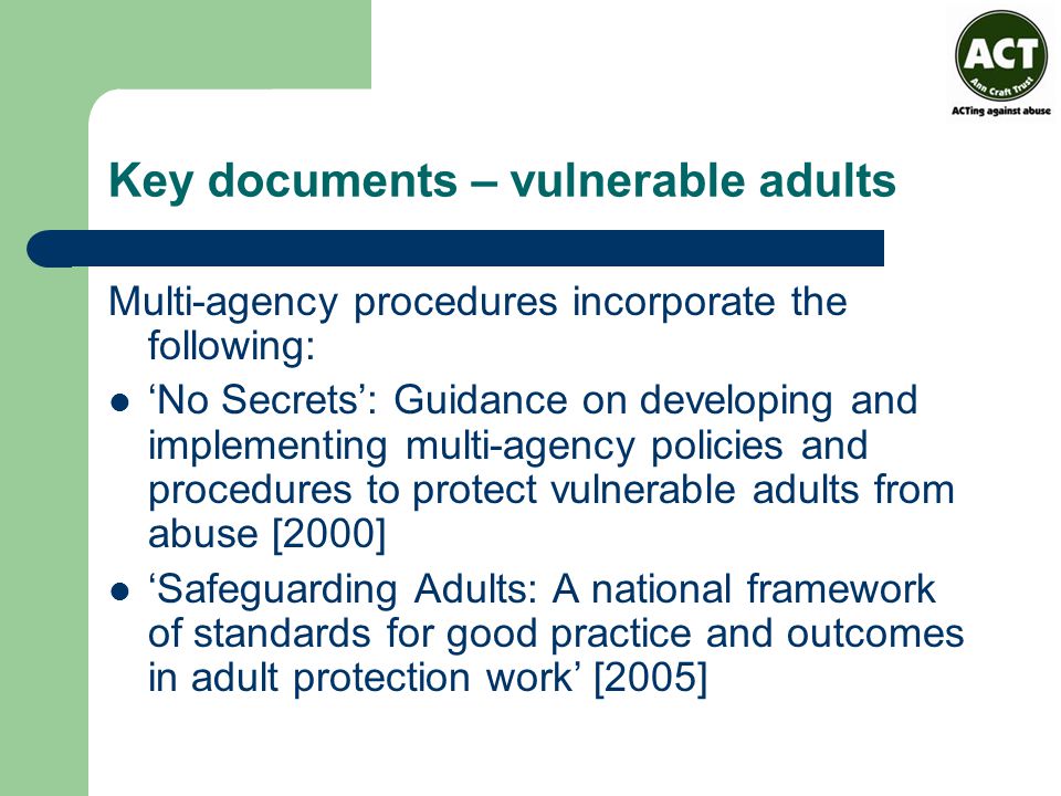 Key documents – vulnerable adults