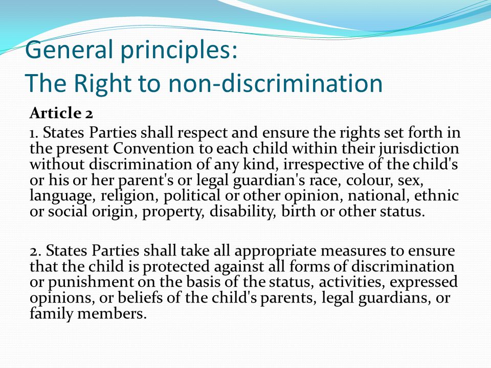 General principles: The Right to non-discrimination
