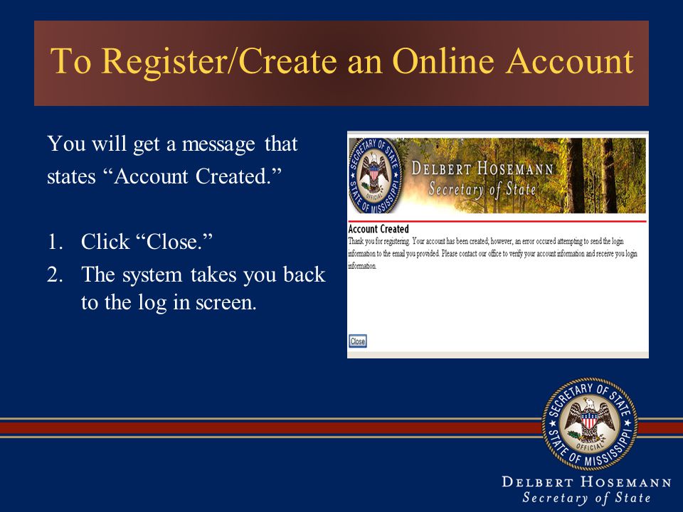To Register/Create an Online Account