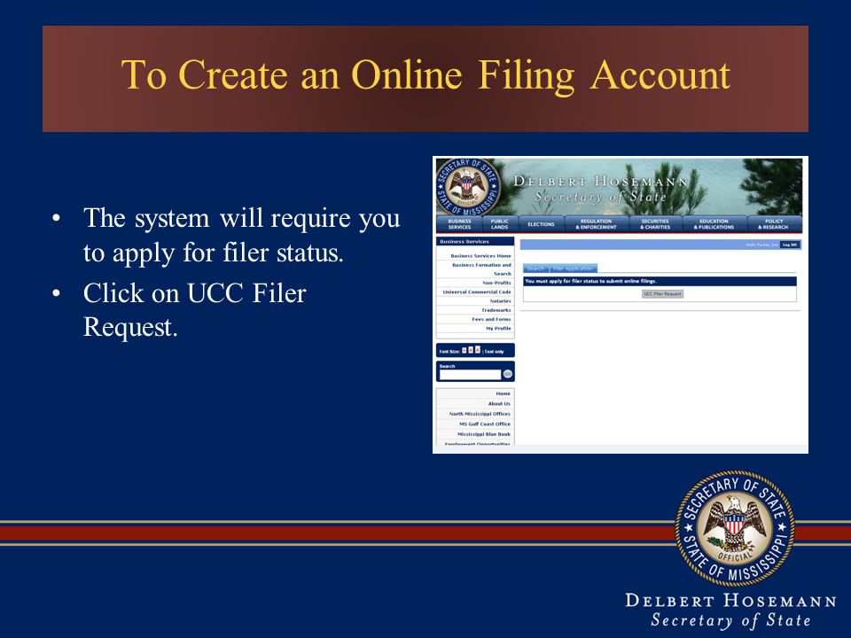 To Create an Online Filing Account